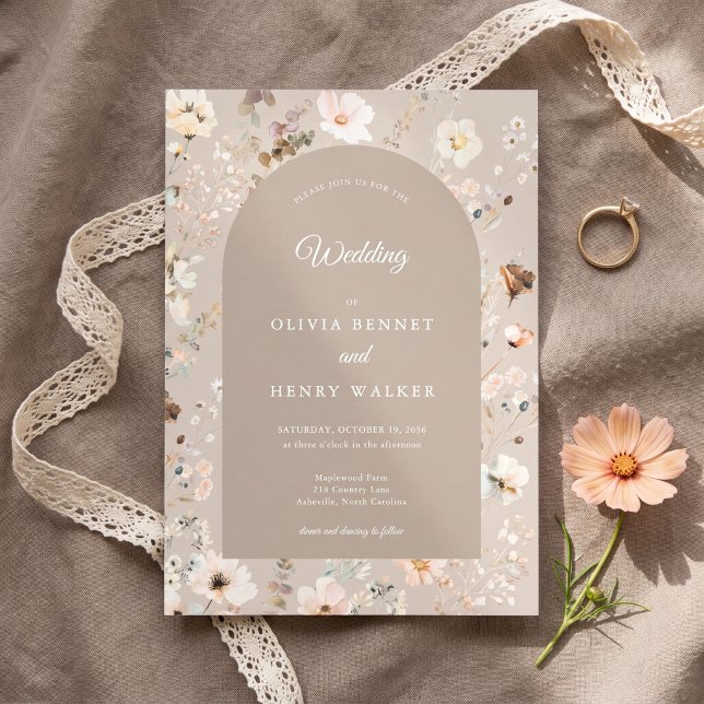 Convites Casamento Floral Rústico Boho Outono Bege (Criador carregado)