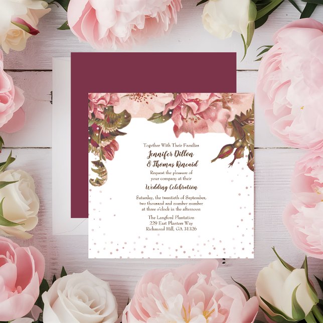 Convites Casamento Floral Rústico Borgonha (Criador carregado)