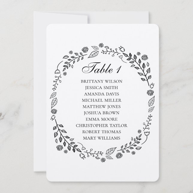 Convites Casamento floral rústico. Carta de assentos countr (Frente)