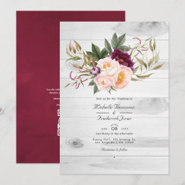 Convites Casamento Floral Rústico Código QR em Borgonha e P