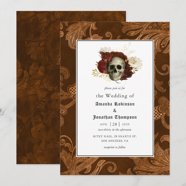 Convites Casamento Floral Rústico Damasco Gótico (Frente/Verso)