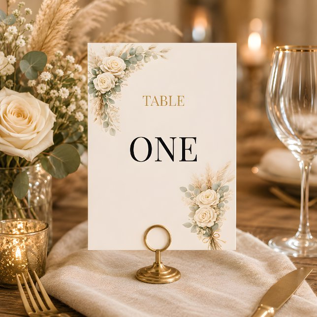 Convites Casamento Floral Rústico de Luxo Com Rosas Marfim (Part of the luxury rustic wedding theme, table number card)