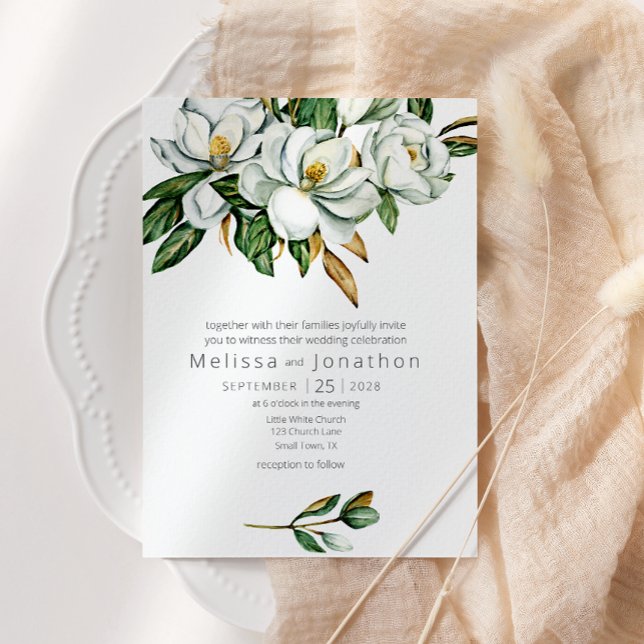 Convites Casamento Floral Rústico de Magnólia Branca (Criador carregado)