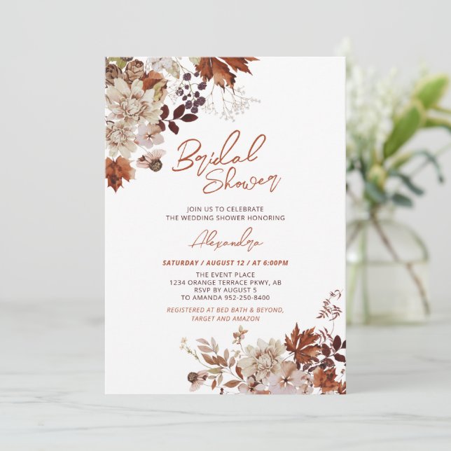 Convites Casamento Floral Rústico de Outono Chá de Noiva (Em pé/Frente)