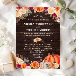 Convites Casamento Floral Rústico de Outono com Abóbora Lar