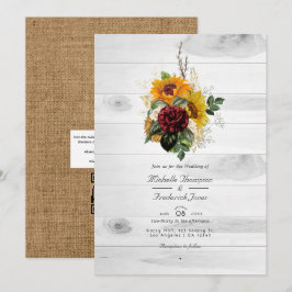 Convites Casamento Floral Rústico de Outono QR Code País