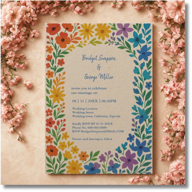 Convites Casamento Floral Rustico de Rainbow Wildflower (Criador carregado)