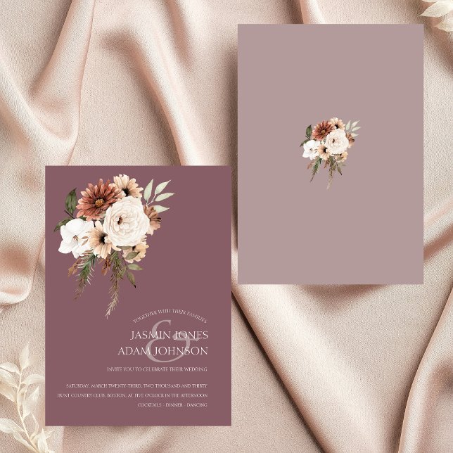 Convites Casamento Floral Rústico e Pêssego (Rustic Purple and Peach Floral Wedding Invitation)