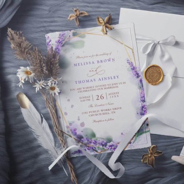 Convites Casamento Floral Rústico Elegante Lavanda Roxa (Criador carregado)