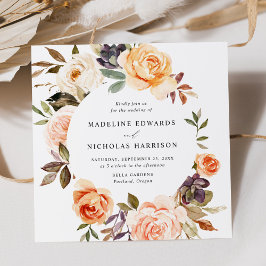 Convites Casamento Floral Rústico em Aquarela de Outono