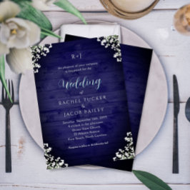 Convites Casamento Floral Rústico em Azul Marinho com Respi