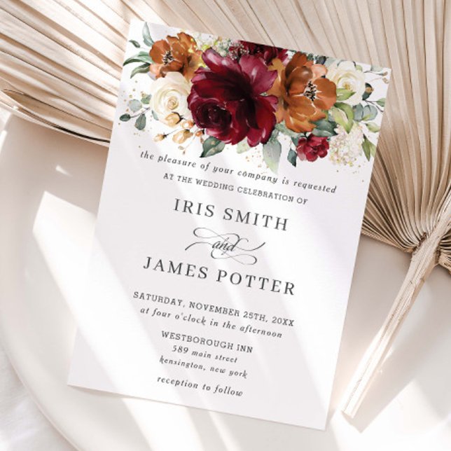 Convites Casamento Floral Rústico em Bege e Laranja Queimad (Criador carregado)