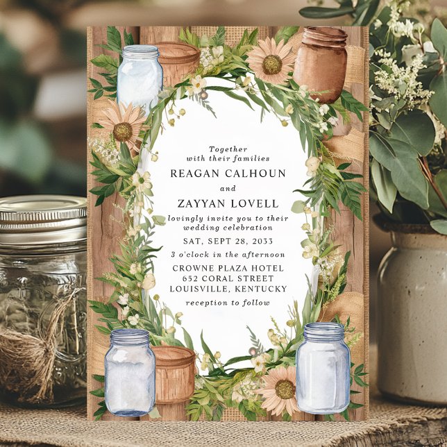 Convites Casamento Floral Rústico em Jarra de Pedra e Sacar (Criador carregado)