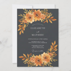 Convites Casamento Floral Rústico em Laranja Queimada