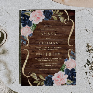 Convites Casamento Floral Rustico Encantador Azul Rosa