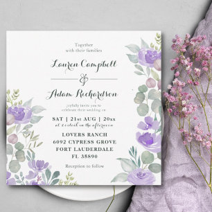 Convites Casamento Floral Rústico Eucalipto Aquarela Roxo