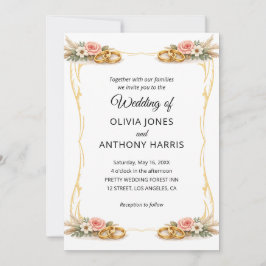 Convites Casamento Floral Rústico Geométrico em Ouro Elegan