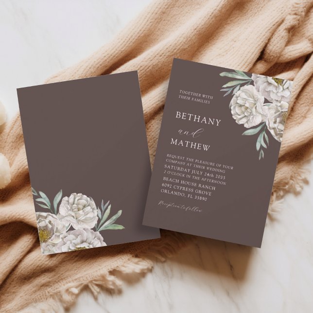 Convites Casamento Floral Rustico Marrom e Branco (Criador carregado)
