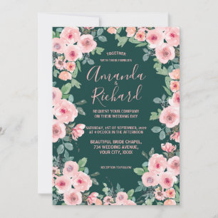 Convites Casamento Floral Rústico Rosa Bege Verde Esmeralda