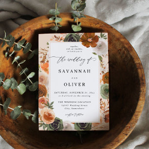 Convites Casamento Floral S2 Green & Terra Cotta - Beige