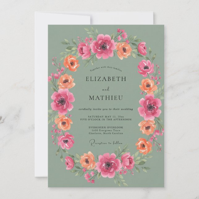 Convites Casamento Floral Safira Magenta (Frente)