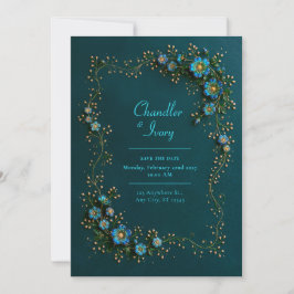 Convites Casamento Floral Safira Turquesa
