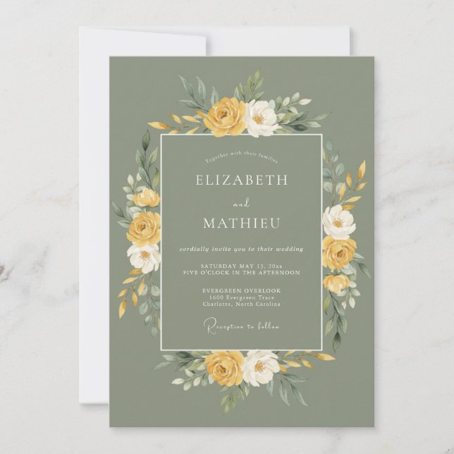 Convites Casamento Floral Sage Gold (Frente)