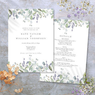 Convites Casamento Floral Sage Lilac Greenery Tudo Em Um