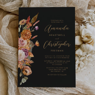 Convites Casamento Floral Script Outono Escuro