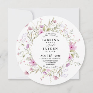 Convites Casamento Floral Selvagem Cor-de-Rosa-Esbranquiçad
