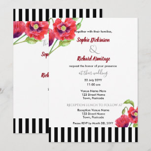Convites Casamento Floral Selvagem Papoulas Vermelhas Aquar