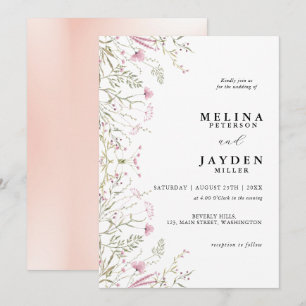 Convites Casamento Floral Selvagem Rosa Elegante