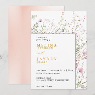 Convites Casamento Floral Selvagem Rosa Elegante