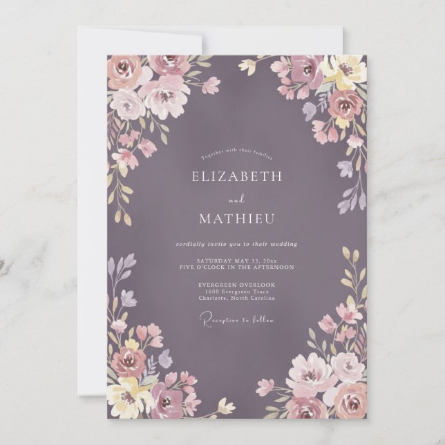 Convites Casamento Floral Seráfico Malva (Frente)
