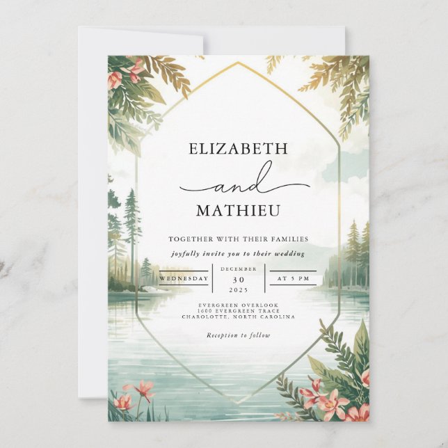 Convites Casamento Floral Serene Landscape (Frente)