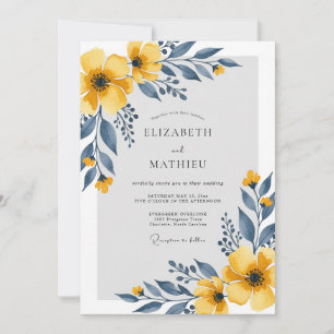 Convites Casamento Floral Sereno Amarelo Mostarda