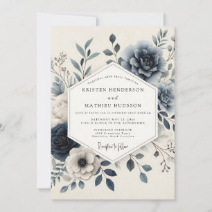 Convites Casamento Floral Sereno Azul Ardesia