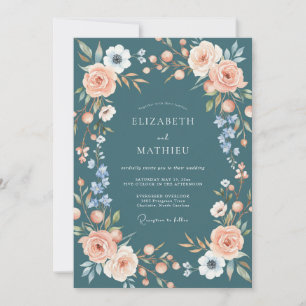 Convites Casamento Floral Sereno de Romance de Pêssego
