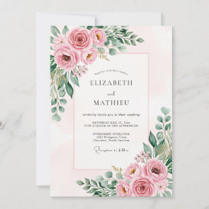 Convites Casamento Floral Sereno Rosa Bege