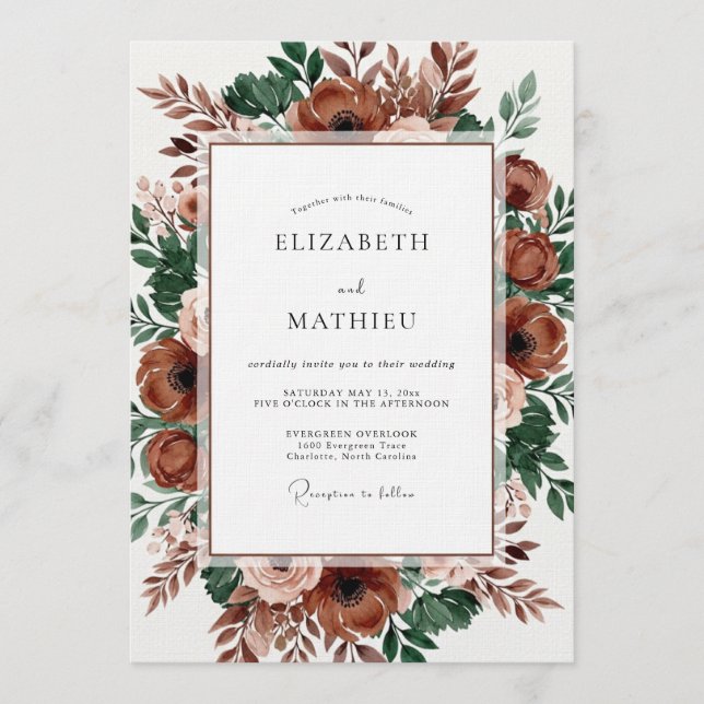 Convites Casamento Floral Sienna Pintura (Frente)
