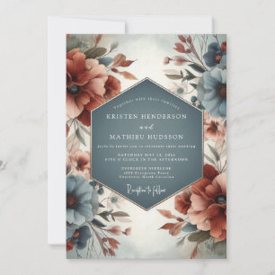 Convites Casamento Floral Silenciado Slate & Sienna
