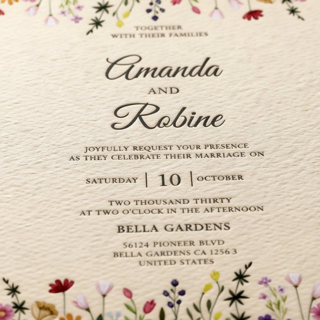 Convites Casamento Floral Silvestre de Primavera Rústica no (Criador carregado)
