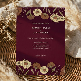 Convites Casamento Floral Silvestre Rústico Borgonha