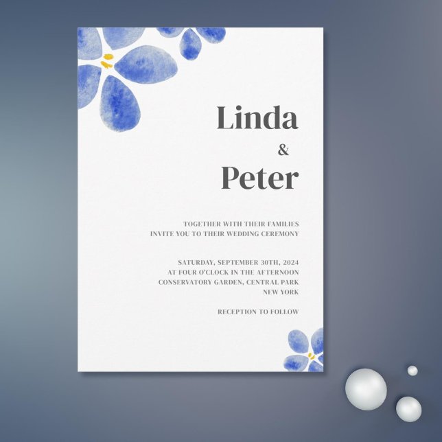 Convites Casamento Floral Simples Blue Watercolor (Simple Blue Watercolor Floral Wedding Invitation)