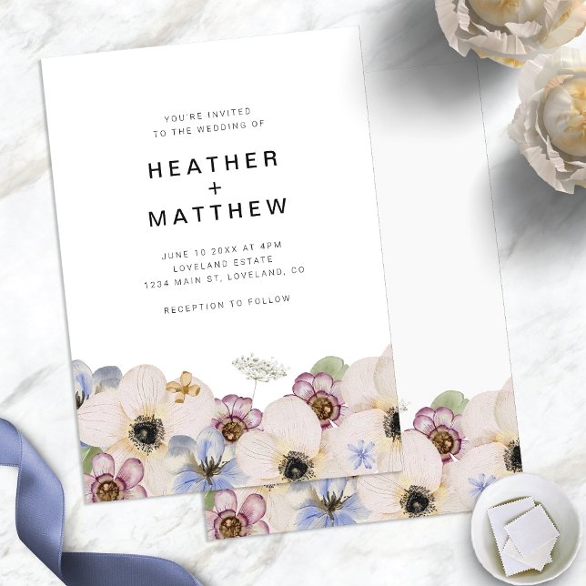 Convites Casamento Floral Simples Boho (Modern Floral Simple Boho Wedding Invitation by Painted Paperie
)