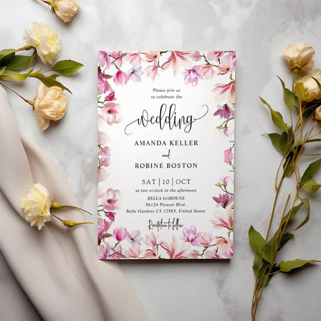 Convites Casamento Floral Simples Cor de Água Rosa (Criador carregado)