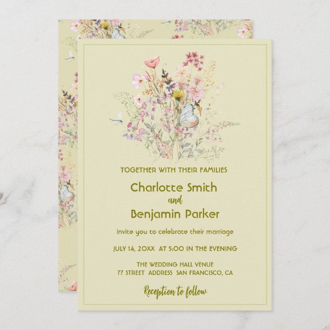 Convites Casamento floral simples de buquês de flores selva (Frente/Verso)