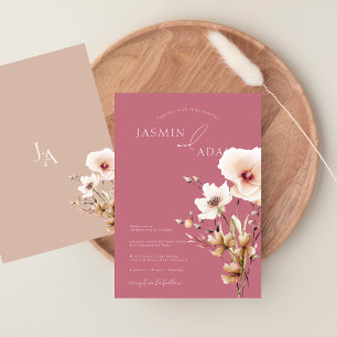 Convites Casamento Floral Simples de Flores Silvestres Rosa
