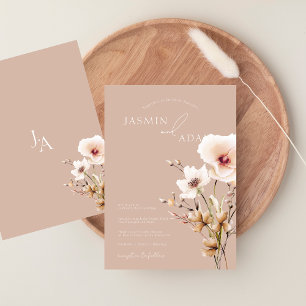 Convites Casamento Floral Simples de Flores Silvestres Rosa