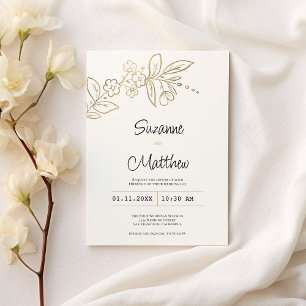 Convites Casamento floral simples de ouro branco-chic elega